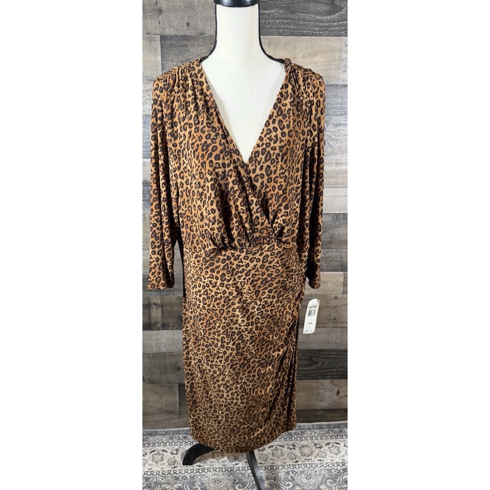 New Lauren Ralph Lauren Brown Leopard Animal Print Wrap Maxi Plus Dress 22W